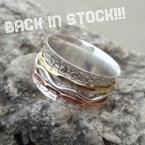 Tri-Tone Spinner Meditation Ring Sterling Silver